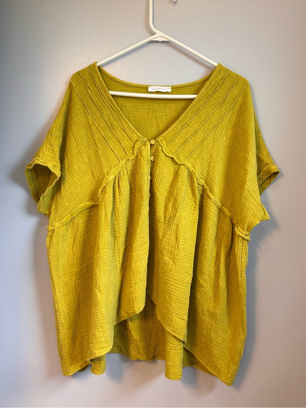 Boho Gauze V-Neck Tunic Top - Yellow